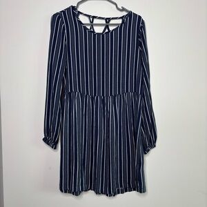 Roxy Navy Blue & White Striped Highland Escape Long Sleeve Dress Size 8